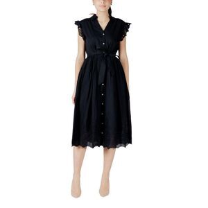 Vila Clothes Eyelet Sleeve Midi Dress Women Black Dresses
